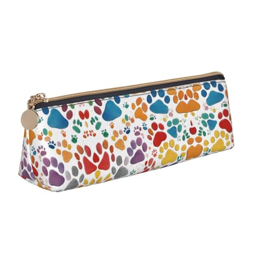 VPPUR Kleines Federmäppchen mit Pfotenabdruckmotiv, dreieckig, mit Stifthalter mit Reißverschluss, für Schreibwerkzeuge, Weiß, One Size von VPPUR