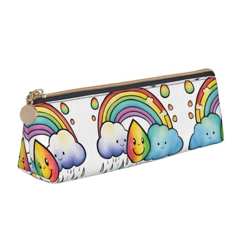 VPPUR Kleines Federmäppchen mit Regenbogen-Wolken-Motiv, 1 Druck, dreieckig, mit Stifthalter mit Reißverschluss, für Schreibwerkzeuge, Weiß, One Size von VPPUR