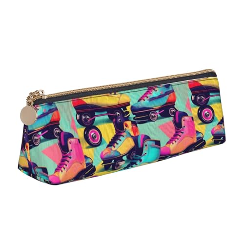 VPPUR Kleines Federmäppchen mit Retro-Rollschuhen, buntes Design, dreieckige Tasche mit Stifthalter mit Reißverschluss für Schreibwerkzeuge, Weiß, One Size von VPPUR
