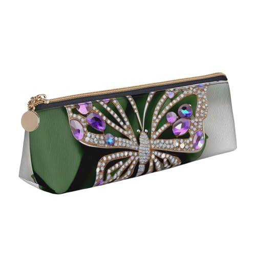 VPPUR Kleines Federmäppchen mit Strass-Schmetterlings-Aufdruck, dreieckige Tasche mit Stifthalter mit Reißverschluss für Schreibwerkzeuge, Weiß, One Size von VPPUR