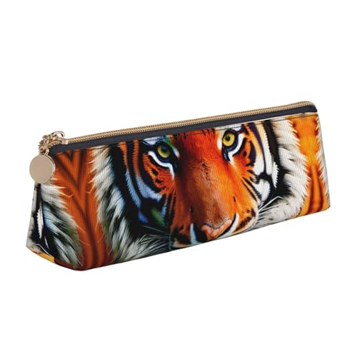 VPPUR Kleines Federmäppchen mit Tigerstreifen, orangefarbenes Muster, dreieckige Tasche mit Stifthalter mit Reißverschluss für Schreibgeräte, Weiß, One Size von VPPUR