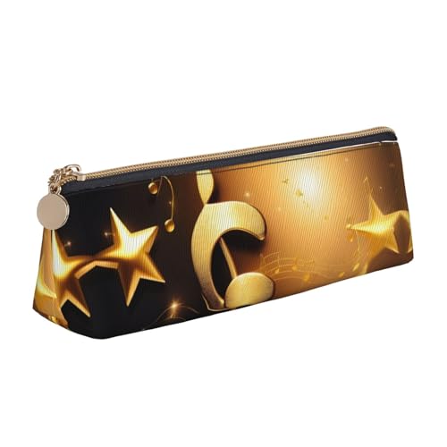 VPPUR Kleines Federmäppchen mit goldfarbenem Musiknoten mit gefallenem glänzendem Sternendruck, dreieckige Tasche mit Stifthalter mit Reißverschluss für Schreibwerkzeuge, Weiß, One Size von VPPUR