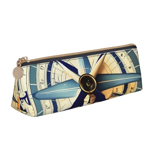 VPPUR Kleines Federmäppchen mit maritimem Segelboot-Kompass-Druck, dreieckige Tasche mit Stifthalter mit Reißverschluss für Schreibwerkzeuge, Weiß, One Size von VPPUR