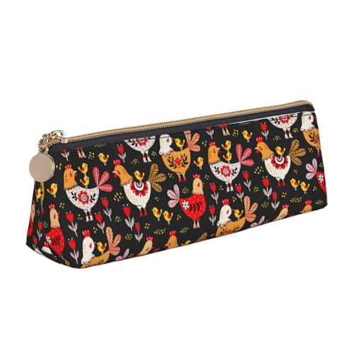 VPPUR Kleines Federmäppchen mit niedlichem Hahn-Hühner-Aufdruck, dreieckige Tasche mit Stifthalter mit Reißverschluss für Schreibwerkzeuge, Weiß, One Size von VPPUR