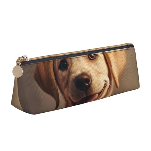 VPPUR Kleines Federmäppchen mit niedlichem Labrador-Hunde-Aufdruck, dreieckige Tasche mit Stifthalter mit Reißverschluss für Schreibwerkzeuge, Weiß, One Size von VPPUR