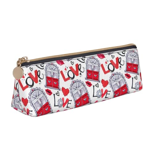 VPPUR Kleines Federmäppchen mit rotem Herzen, Lippen und Liebe, dreieckig, mit Stifthalter mit Reißverschluss für Schreibwerkzeuge, Weiß, One Size von VPPUR