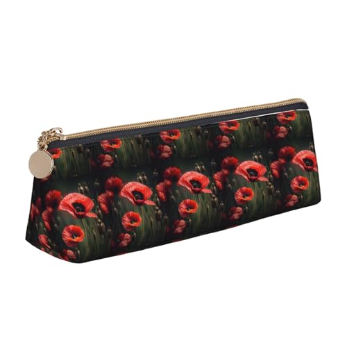 VPPUR Kleines Federmäppchen mit rotem Mohnblumen-Druck, dreieckige Tasche mit Stifthalter mit Reißverschluss für Schreibgeräte, Weiß, One Size von VPPUR