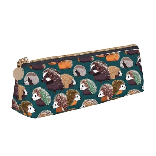 VPPUR Kleines Federmäppchen mit vielen Igel-Aufdruck, dreieckige Tasche mit Stifthalter mit Reißverschluss für Schreibwerkzeuge, Weiß, One Size von VPPUR