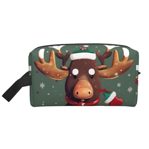 VPPUR Lustiger Weihnachts-Elchkopf-Aufdruck, großes Fassungsvermögen, mit Reißverschluss, Reise-Kosmetik-Organizer für Toilettenartikel, Make-up, Weiss/opulenter Garten, Einheitsgröße von VPPUR