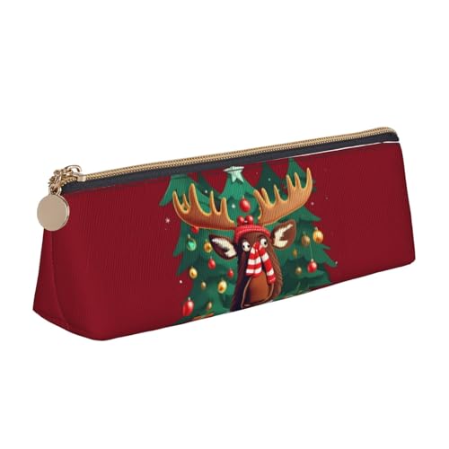 VPPUR Lustiges kleines Federmäppchen mit weihnachtlichem Elch-Aufdruck, dreieckige Tasche mit Stifthalter mit Reißverschluss für Schreibwerkzeuge, Weiß, One Size von VPPUR