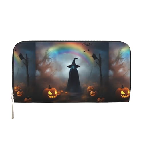 VPPUR Rainbow Halloween Ghost Witch Hat Spiders Print Hand Wallet Crafted Lady Wallet for Women Wallet Clutch for Travel Casual Trendy, Schwarz, Einheitsgröße, Kunst von VPPUR