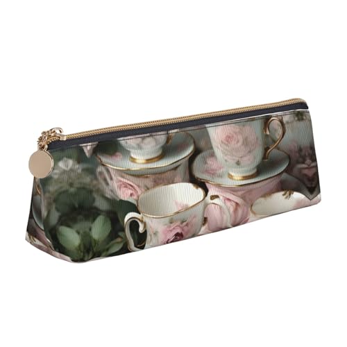 VPPUR Teetassen mit Rosen, romantischer Druck, kleines Federmäppchen, dreieckige Tasche mit Stifthalter mit Reißverschluss für Schreibwerkzeuge, Weiß, One Size von VPPUR