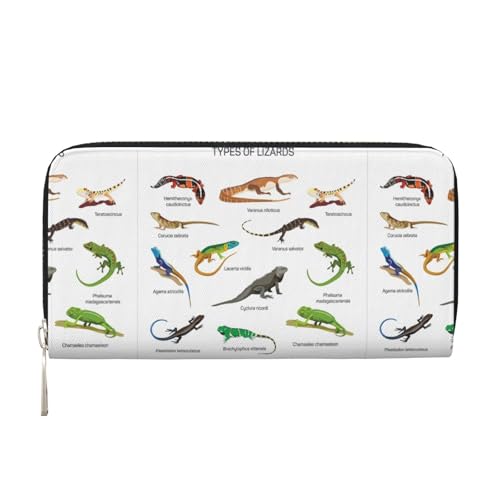 VPPUR Verschiedene Arten von Eidechsenaufdruck, handgearbeitete Damengeldbörse für Damen, Geldbörse, Clutch, für Reisen, lässig, trendig, Schwarz, Einheitsgröße, Kunst von VPPUR