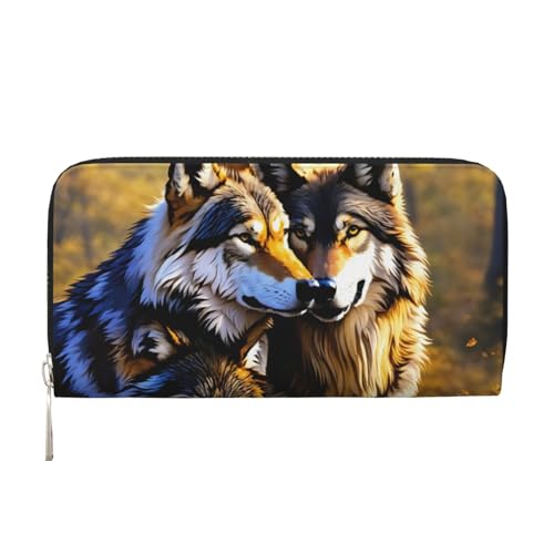 VPPUR Wolfs Print Handgefertigte Damengeldbörse Geldbörse für Frauen Geldbörse Clutch für Reisen Casual Trendy, Schwarz, Einheitsgröße, Kunst von VPPUR