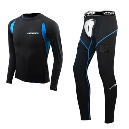 VPRO Eishockey - Schnelltrocknenanzug - langärmliges Oberteil und Hose,Erwachsene-Schnelltrockenhose Sport-Schrittschutzhose Spezial-T (Erwachsene (SR), Blau, XS) von VPRO