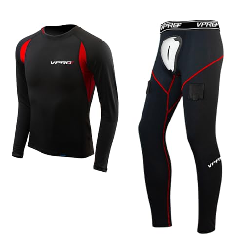 VPRO Eishockey - Schnelltrocknenanzug - langärmliges Oberteil und Hose,Erwachsene-Schnelltrockenhose Sport-Schrittschutzhose Spezial-T (Erwachsene (SR), Rot, XXL) von VPRO