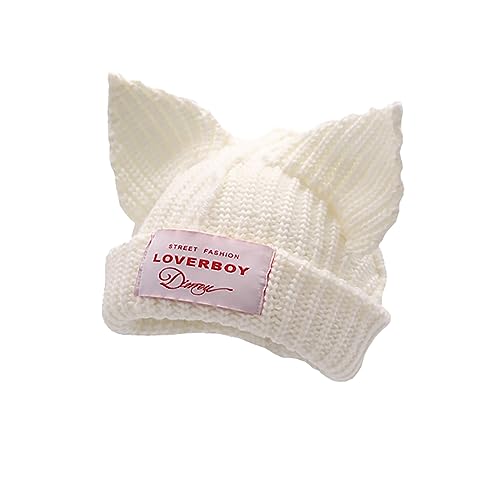 Katzenohren-Hut, niedliche Beanie-Mütze, gestrickt, Wollmütze, warm, lässig, Häkelmütze, Weiss/opulenter Garten, M/L von VPTMRP