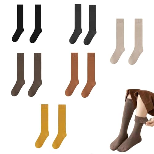 VPVMUKLRDK Warme Kniestrümpfe Damen, Dicke Warme Socken, Lässige Feste Strickstrümpfe Stiefelstrümpfe für Frauen, Kniehohe Leggings-Socken, Outdoor Baumwolle Socken (6 Pairs) von VPVMUKLRDK