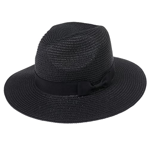 VPbao Panama Fedora Strohhut Homburg Cap 1920S Vintage Manhattan Jazz Hüte für Männer Frauen Reise Garten UPF 50+, C# Schwarz, Einheitsgröße von VPbao
