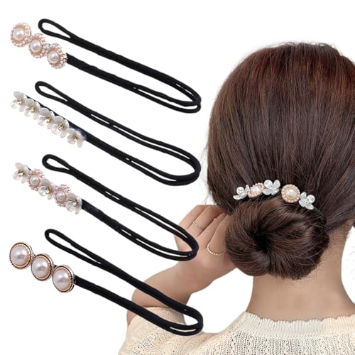 4 Stück Magischer Haarknoten, Perle Blumen Haar Dutt Maker, Damen Donut Hair Bun Maker Haarnadel Haarknoten Maker Haarhalter Haar Styling Werkzeug, für Kinder Mädchen Frauen von VQEOEOT