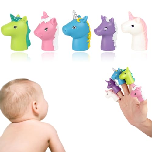 Fingerpuppe, 5 STK Mini Gummi Tier Fingerpuppen, Einhorn-Fingerpuppenspielzeug, Spielhandschuh für Kinder, Spielzeug Tier Handpuppen, Fingerpuppen Set, 5 Modelle, je 1, mehrfarbig von VQEOEOT