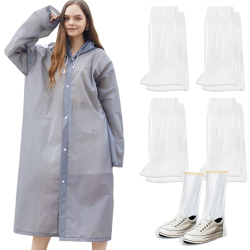 Regenponcho Regencape Wiederverwendbar Regenmantel, 1 Stück Regenjacke 5 Paar Regenstiefel, Fahrrad Regenbekleidung, Festival Gadget, Wandern Zubehör, Poncho Atmungsaktiv Regencape tragbarer von VQEOEOT