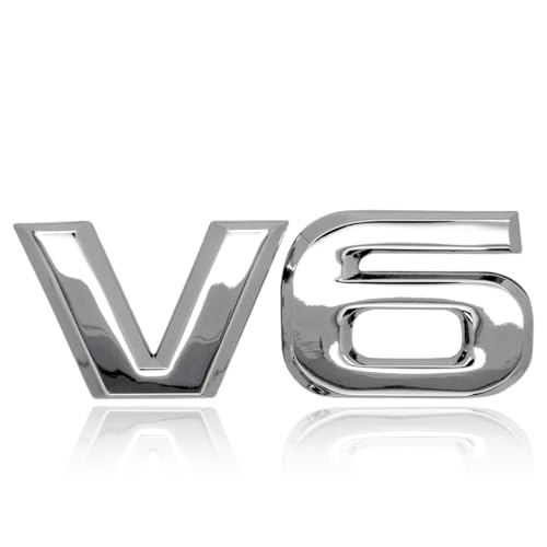 V6 Emblem Zeichen Chrom Schriftzug, Auto Aufkleber Tuning Sticker Metall, glänzendes Heck-Logo, Heckemblem, Aufkleber ist anwendbar für alle Fahrzeug-Kofferraumtüren und Fensterdekoration von VQEOEOT