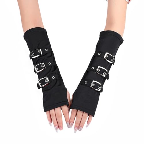 VQEOEOT Fingerlose Handschuhe, 1 Paar, Punkhandschuhe, Goth Arm Ärmel, Schwarze Handschuhe, Hip Hop Armstulpen, Perfekt für Alltag & Outdoor, für Halloween-Abend-Party-Tanz, für Damen und Herren von VQEOEOT
