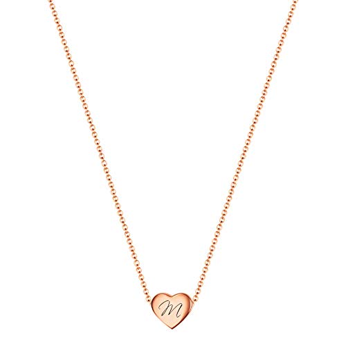 VQYSKO Damen Mädchen Herz Brief Halskette-18 Karat vergoldet Edelstahl Schmuck，Muttertag, Weihnachten Geburtstags Geschenk(Roségold M) von VQYSKO