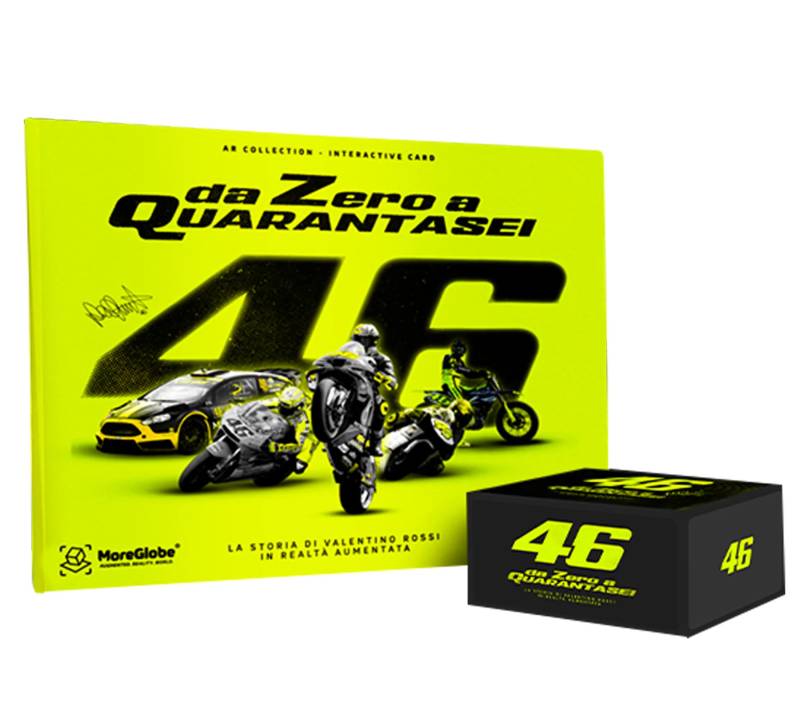 VR46 Fanbuch Von Null auf 46 Stickeralbum über die Geschichte von Valentino Rossi der MotorGP-Ikone interaktiven Erlebnissen italienische Ausgabe Rallyesport-Geschichte Gelb/Schwarz von VR|46