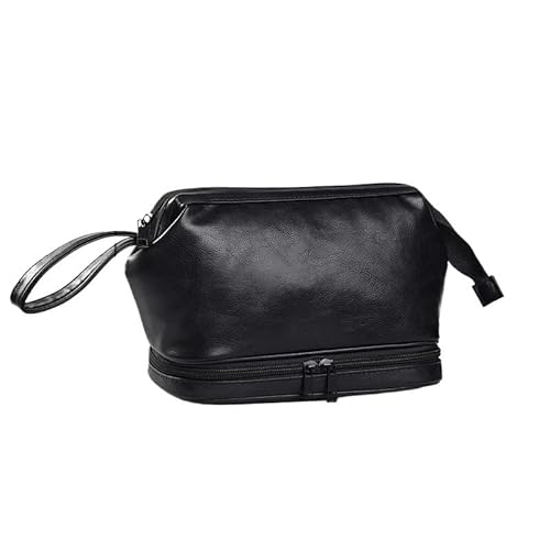 Kulturbeutel for Herren, doppellagig, mit Reißverschluss, Aufbewahrungsorganisator, große Kapazität, wasserdichte Duschtasche for Reisen (Color : PU Black, Size : 23x13x14 cm) von VRILU