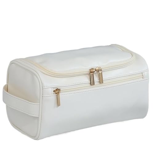 Männer Vintage Luxus Kulturbeutel Reise Notwendig Business Kosmetik Make-Up Fällen Männlichen Hängende Lagerung Organizer Waschen Taschen (Color : White-pu) von VRILU