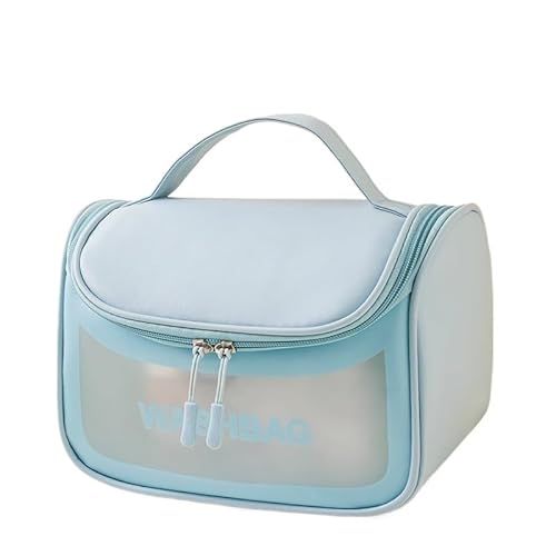 PU Frauen Reise Lagerung Tasche Kulturbeutel Organisieren PVC wasserdichte Kosmetik Tasche Tragbare Transparent Make-Up Tasche Weibliche Dusche Waschen Tasche (Color : Blue) von VRILU