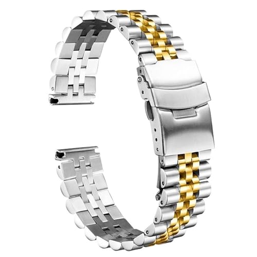 VRKRTVBLB Edelstahl-Metall-Uhrenarmband 18 mm-30 mm Unisex Geeignet for Smart Quartz(Silver Gold,30mm) von VRKRTVBLB