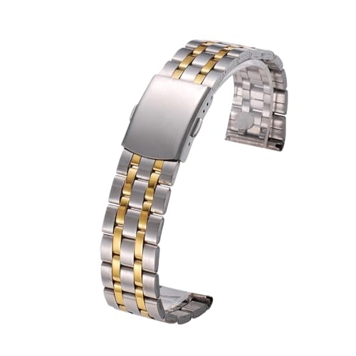 VRKRTVBLB Edelstahl Metallband 18mm20mm22mm Unisex Band Edelstahl Faltschließe(Silver-gold,18mm) von VRKRTVBLB
