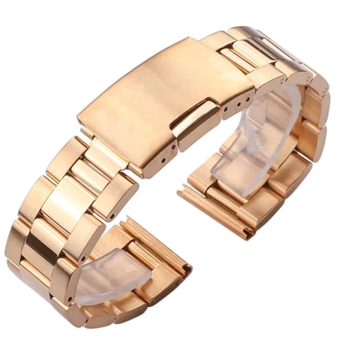 VRKRTVBLB Uhrenarmband aus Edelstahl und Metall, 18 mm, 20 mm, 22 mm, 24 mm, 26 mm, 28 mm, 30 mm, Universal-Uhrenarmband, Faltschließe for Herren und Damen(Gold,28mm) von VRKRTVBLB
