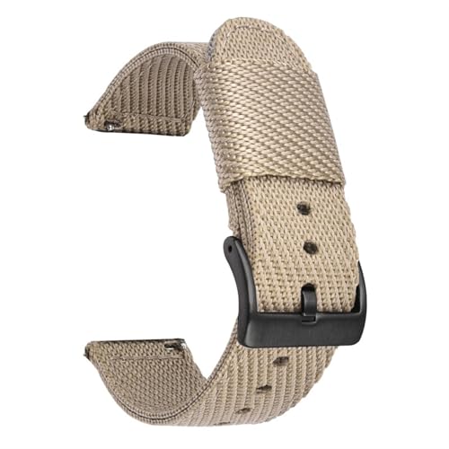 VRKRTVBLB Uhrenarmband aus Nylon und Canvas, 18 mm, 20 mm, 22 mm, 24 mm, universelles Uhrenarmband mit Dornschließe aus Edelstahl for Herren und Damen(Khaki,20mm) von VRKRTVBLB