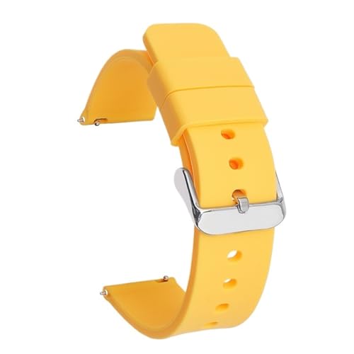 VRKRTVBLB Uhrenarmband aus Silikon mit Schnellverschluss, 12 mm, 14 mm, 16 mm, 18 mm, 19 mm, 20 mm, 21 mm, 22 mm, 24 mm, Unisex-Uhrenarmband, Edelstahlschnalle(Yellow,14mm) von VRKRTVBLB