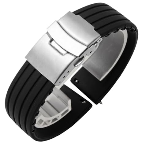 VRKRTVBLB Uhrenarmband aus Silikon mit Schnellverschluss, 16–24 mm, Unisex-Armband, Ersatzarmband aus Edelstahl, Faltschließe, geeignet for Smartwatches und Quarzuhren(B,22mm) von VRKRTVBLB