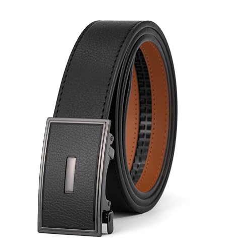 VRLEGEND Gürtel Herren Automatik Ledergürtel Ratsche Gürtel ohne Löcher für Business Anzug,Größe Angepasst,mit Geschenkbox （Schwarz-231217,Einstellbare 30W-36W=110cm von VRLEGEND