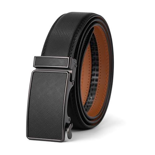 VRLEGEND Gürtel Herren Automatik Ledergürtel Ratsche Gürtel ohne Löcher für Business Anzug,Größe Angepasst,mit Geschenkbox （Schwarz-25767,Einstellbare 30W-36W=110cm von VRLEGEND