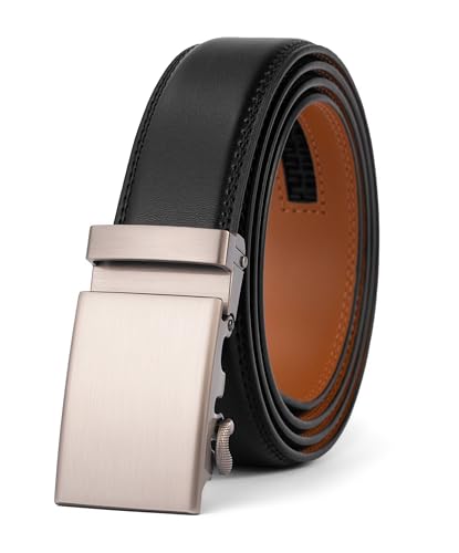 VRLEGEND Gürtel Herren Automatik Ledergürtel Ratsche Gürtel ohne Löcher für Business Anzug,Größe Angepasst,mit Geschenkbox （Schwarz-2207,Einstellbare 36W-40W=120cm von VRLEGEND