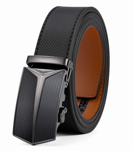 VRLEGEND Gürtel Herren Automatik Ledergürtel Ratsche Gürtel ohne Löcher für Business Anzug,Größe Angepasst,mit Geschenkbox （Schwarz,Einstellbare 44W-48W=140cm von VRLEGEND