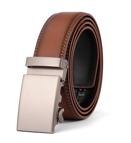 VRLEGEND Gürtel Herren Automatik Ledergürtel Herren Gürtel Ratsche Gürtel ohne Löcher für Business Anzug,Größe Angepasst,mit Geschenkbox (Einstellbare 150cm,Braun-2207) von VRLEGEND