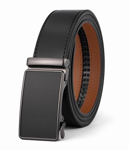 VRLEGEND Gürtel Herren Automatik Ledergürtel Ratsche Gürtel ohne Löcher für Business Anzug,Größe Angepasst,mit Geschenkbox （Schwarz-22165,Einstellbare 48W-52W=150cm von VRLEGEND