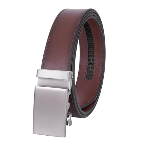 VRLEGEND Gürtel Herren Automatik Ledergürtel Ratsche Gürtel ohne Löcher für Business Anzug,Größe Angepasst,mit Geschenkbox （Dunkelbraun,Einstellbare 36W-40W=120cm von VRLEGEND