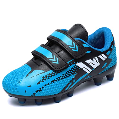 VRPKee Fußballschuhe Kinder 32 Fussballschuhe Jungen Mädchen Turnschuhe Laufschuhe Halle Outdoor Klettverschluss Fussball Trainingsschuhe für Unisex Schwarz Blau von VRPKee