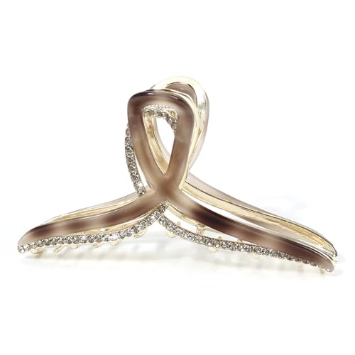 Große Metall-Haarspangen mit Strasssteinen, goldfarbene Metall-Haarklammer für dickes Haar, starker Halt, rutschfeste goldene Haarspangen und Acetat-Strass für Damen (Meerjungfrau-Bernstein) von VRbeatter