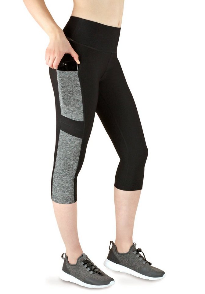 VS Variosports 3/4-Leggings Leggins Damen capri 3/4 kurz sporthose damen mit Handytasche Seitentasche leggings kurz damen hoher bund tasche blickdicht atmungsaktiv sommer dreiviertel sporthose damen, leggins kurz damen, laufhose, blickdicht, hoher bund, quick dry, atmungsaktiv, waschbar, 4 wege stretch von VS Variosports