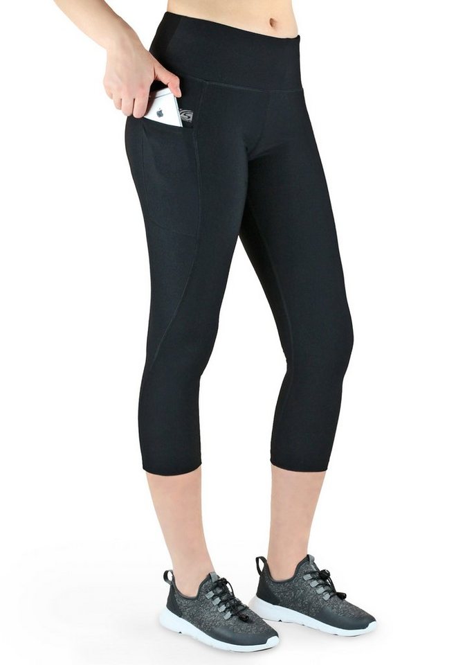 VS Variosports 3/4-Leggings Leggins Damen capri 3/4 kurz sporthose damen mit Handytasche Seitentasche leggings kurz damen hoher bund tasche blickdicht atmungsaktiv sommer dreiviertel sporthose damen, leggins kurz damen, laufhose, blickdicht, hoher bund, quick dry, atmungsaktiv, waschbar, 4 wege stretch von VS Variosports